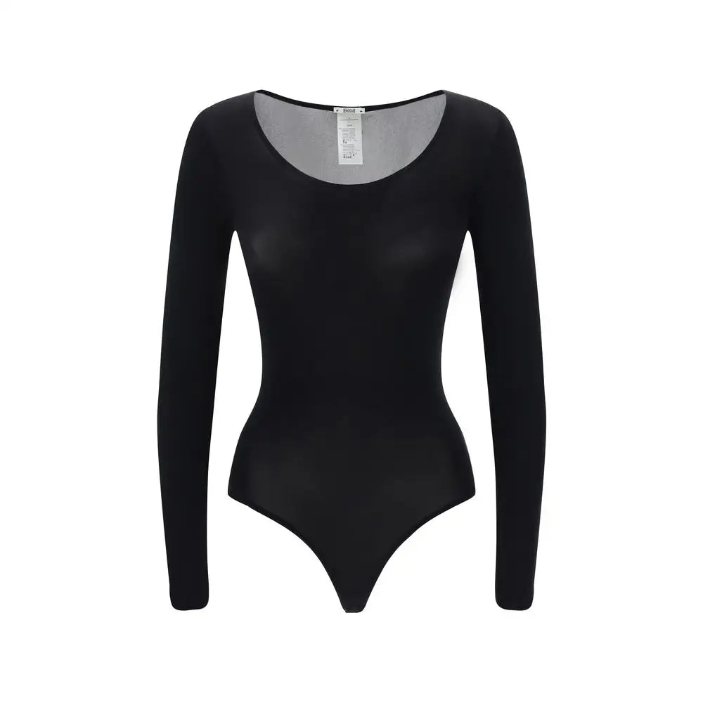 Wolford black polyamide top: langærmet bodysuit med scoop-hals