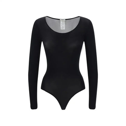 Wolford black polyamide top: langærmet bodysuit med scoop-hals