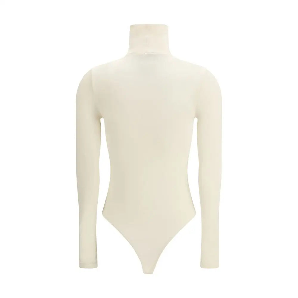 Wolford cream polyamide top: form-fitting long-sleeved bodysuit i cremfarve