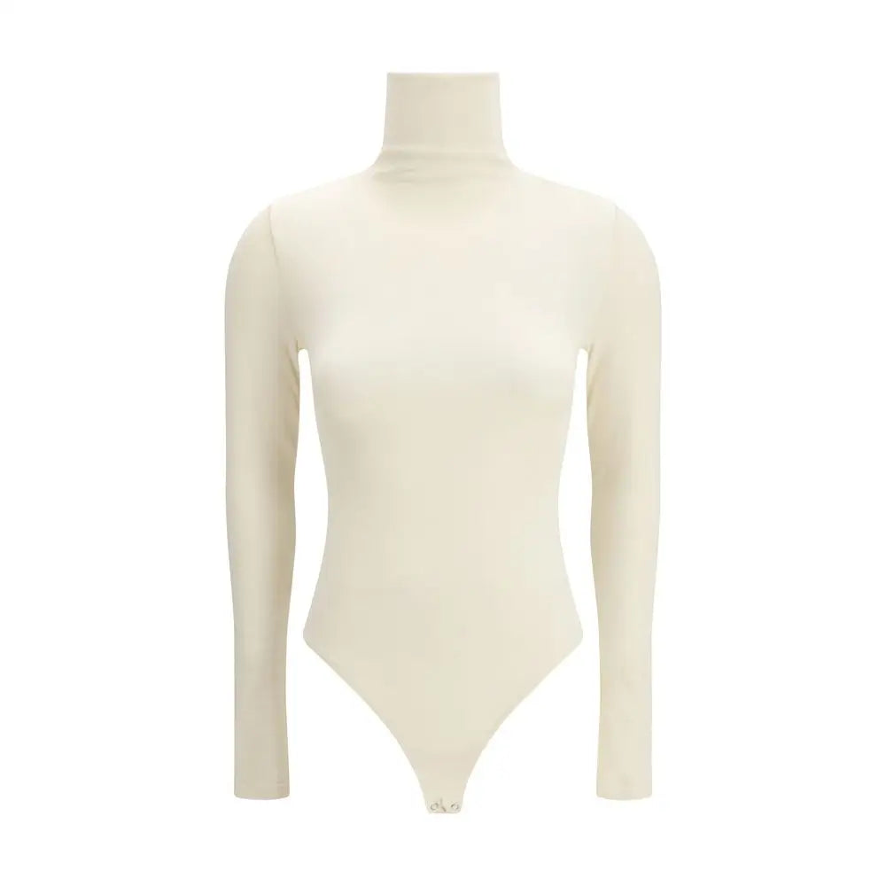 Wolford cream polyamide top: form-fitting long-sleeved turtleneck bodysuit i creme