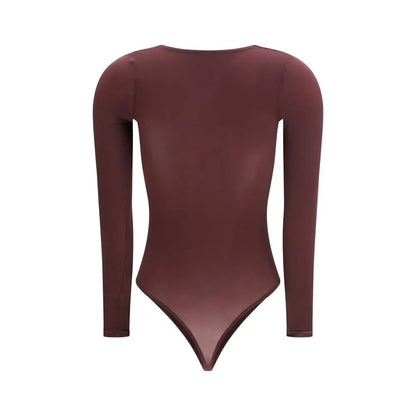 Sleek wolford multicolor polyamid top i burgundy med lange ærmer