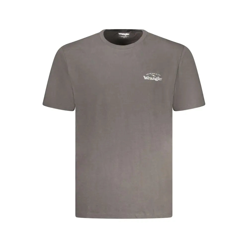 Wrangler black cotton t-shirt med gråt stof og hvidt logo på venstre bryst