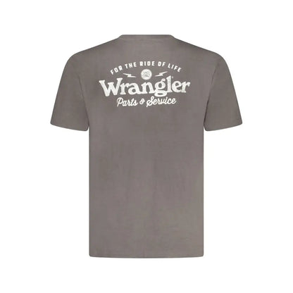 Wrangler sort sort trøje i sort bomuld, bagside med grå grafik for the ride of life og parts service